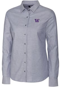 Womens Washington Huskies Charcoal Cutter and Buck Stretch Oxford Long Sleeve Dress Shirt