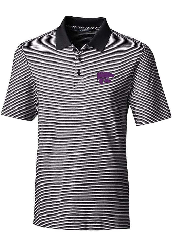 Cutter and Buck K-State Wildcats Mens Black Forge Tonal Stripe Short Sleeve Polo