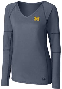 Cutter and Buck Michigan Wolverines Womens Navy Blue Victory Long Sleeve T-Shirt
