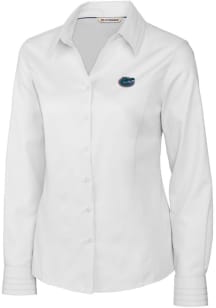 Cutter and Buck Florida Gators Womens Epic Easy Care Fine Twill Long Sleeve White Dress Shirt