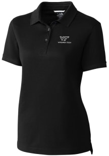 Cutter and Buck Virginia Tech Hokies Womens Black Advantage Pique Short Sleeve Polo Shirt