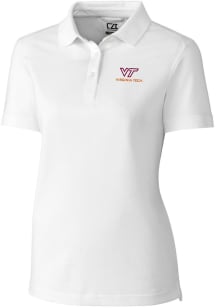 Cutter and Buck Virginia Tech Hokies Womens White Advantage Pique Short Sleeve Polo Shirt
