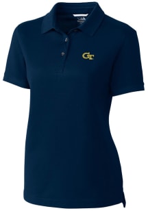 Cutter and Buck GA Tech Yellow Jackets Womens Navy Blue Advantage Pique Short Sleeve Polo Shirt