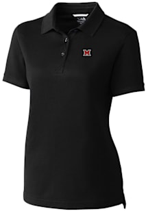 Cutter and Buck Miami RedHawks Womens Black Advantage Pique Short Sleeve Polo Shirt