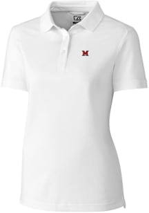 Cutter and Buck Miami RedHawks Womens White Advantage Pique Short Sleeve Polo Shirt