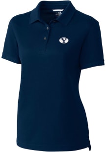 Cutter and Buck BYU Cougars Womens Navy Blue Advantage Pique Short Sleeve Polo Shirt