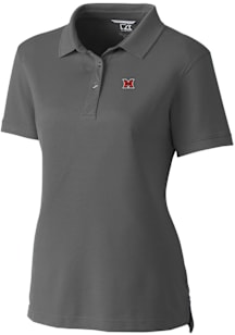 Cutter and Buck Miami RedHawks Womens Grey Advantage Pique Short Sleeve Polo Shirt