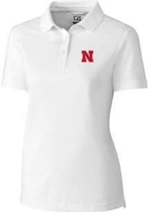 Cutter and Buck Nebraska Cornhuskers Womens White Advantage Pique Short Sleeve Polo Shirt