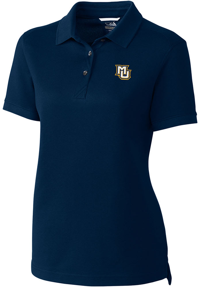 Cutter and Buck Marquette Golden Eagles Womens Navy Blue Advantage Pique Short Sleeve Polo Shirt