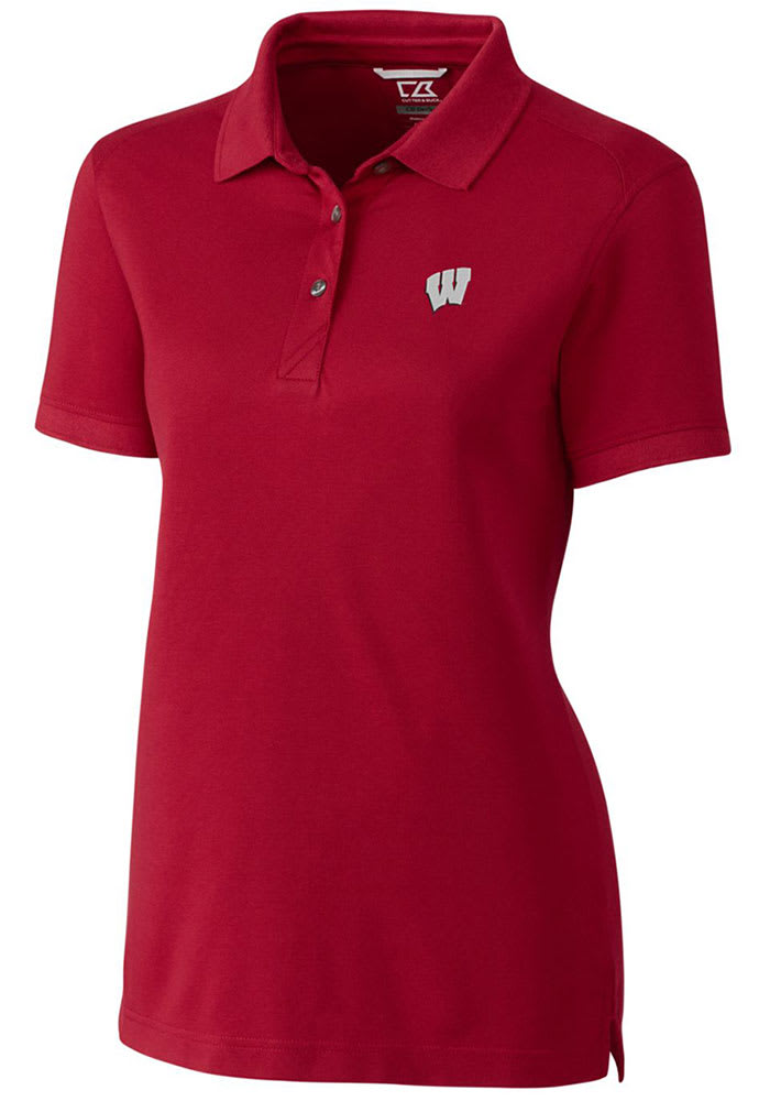 Cutter and Buck Wisconsin Badgers Womens Red Advantage Pique Short Sleeve Polo Shirt