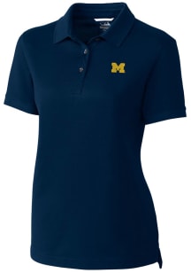 Cutter and Buck Michigan Wolverines Womens Navy Blue Advantage Pique Short Sleeve Polo Shirt