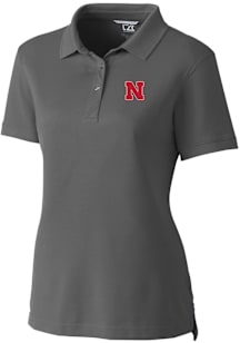 Cutter and Buck Nebraska Cornhuskers Womens Grey Advantage Pique Short Sleeve Polo Shirt