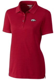 Cutter and Buck Arkansas Razorbacks Womens Red Advantage Pique Short Sleeve Polo Shirt