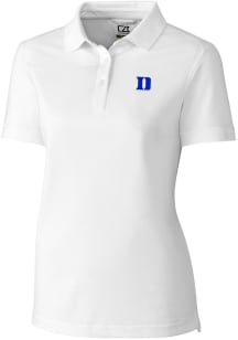 Cutter and Buck Duke Blue Devils Womens White Advantage Pique Short Sleeve Polo Shirt