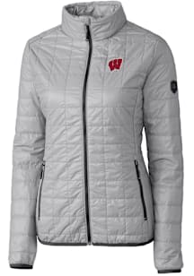 Womens Wisconsin Badgers Grey Cutter and Buck Rainier PrimaLoft Puffer Filled Jacket