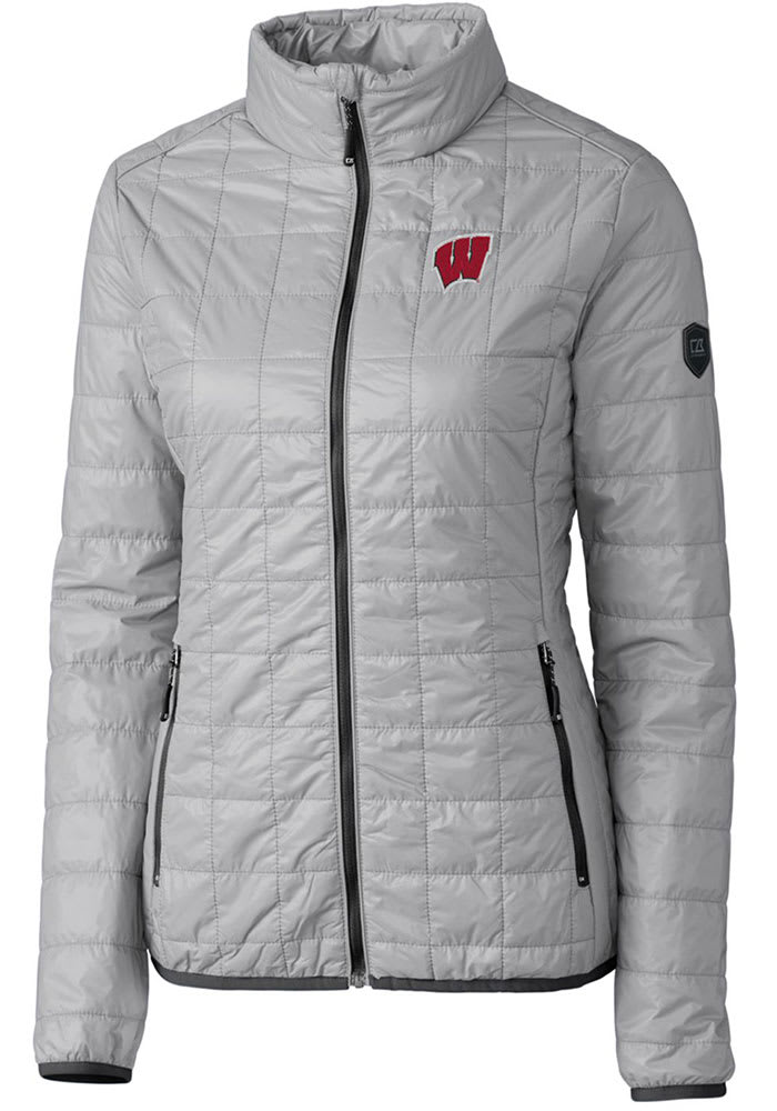 Cutter and Buck Wisconsin Badgers Womens Grey Rainier PrimaLoft Puffer Filled Jacket