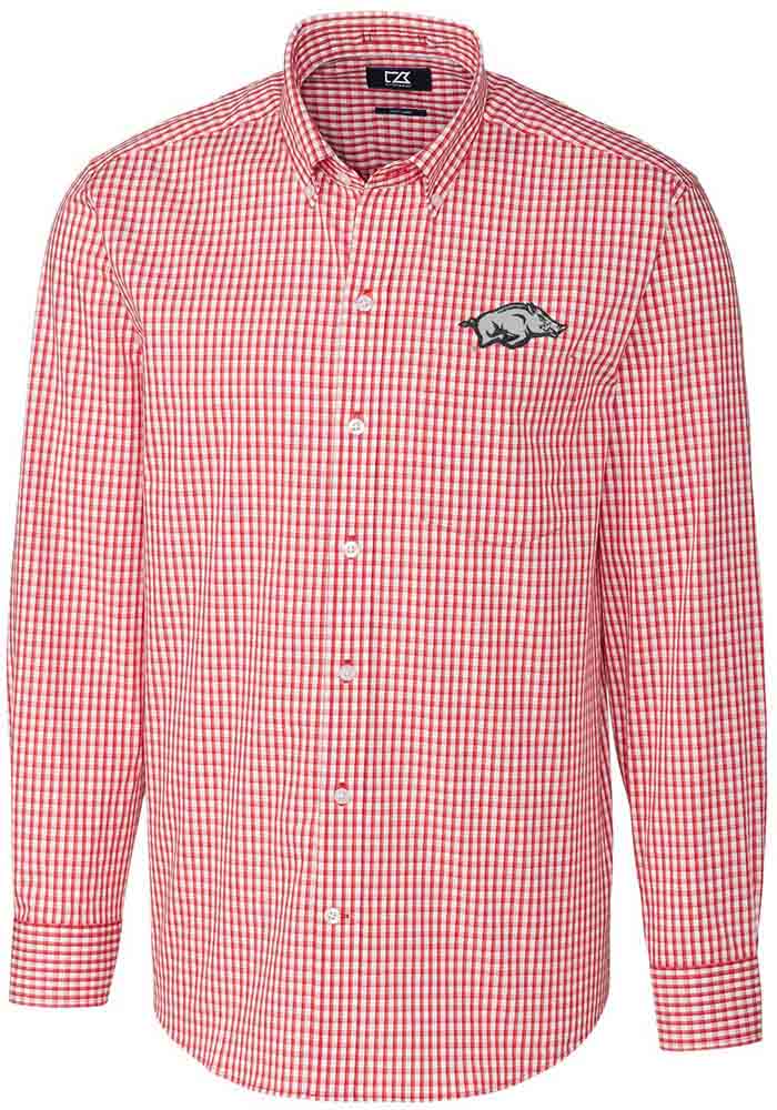 Arkansas Razorbacks Mens Cutter and Buck RED Easy Care Gingham Long