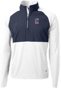 Cutter and Buck Cleveland Guardians Mens White Adapt Eco Knit Long Sleeve 1/4 Zip Pullover