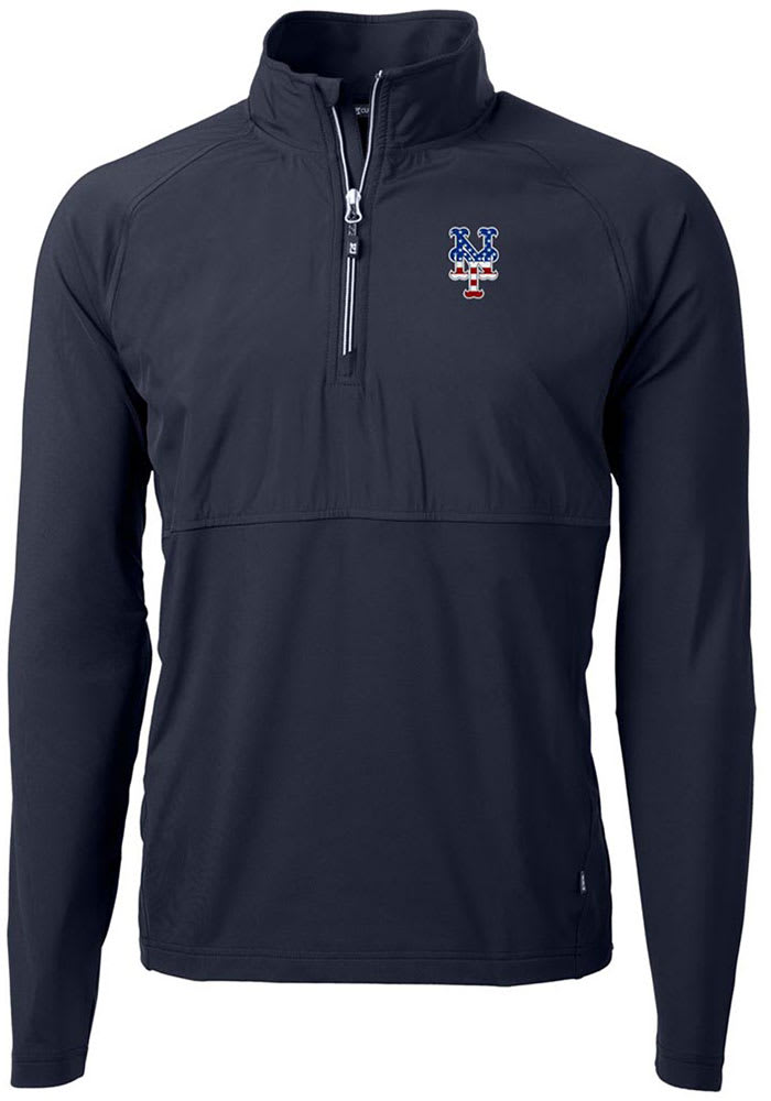 Cutter and Buck New York Mets Mens Navy Blue Adapt Eco Knit Long Sleeve 1/4 Zip Pullover