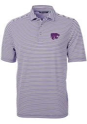Cutter and Buck K-State Wildcats Mens Purple Virtue Eco Pique Stripe Short Sleeve Polo