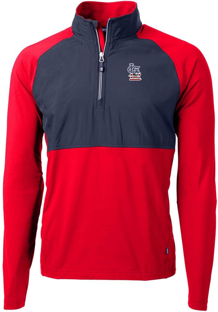 St. Louis Cardinals Stitches Raglan Sleeve Quarter-Zip Pullover Jacket - Heathered Red/Gray, Size: Small