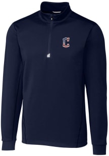 Cutter and Buck Cleveland Guardians Mens Navy Blue Traverse Stretch Long Sleeve 1/4 Zip Pullover
