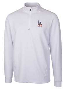Cutter and Buck Los Angeles Dodgers Mens White Traverse Stretch Long Sleeve 1/4 Zip Pullover