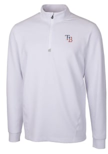 Cutter and Buck Tampa Bay Rays Mens White Americana Traverse Long Sleeve 1/4 Zip Pullover