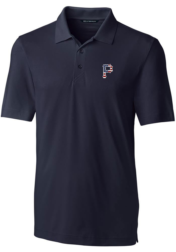 Cutter and Buck Pittsburgh Pirates Mens Navy Blue Forge Short Sleeve Polo