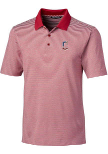 Cutter and Buck Cleveland Guardians Mens Red Forge Tonal Stripe Short Sleeve Polo