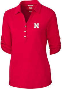 Cutter and Buck Nebraska Cornhuskers Womens Red Thrive Long Sleeve Polo Shirt