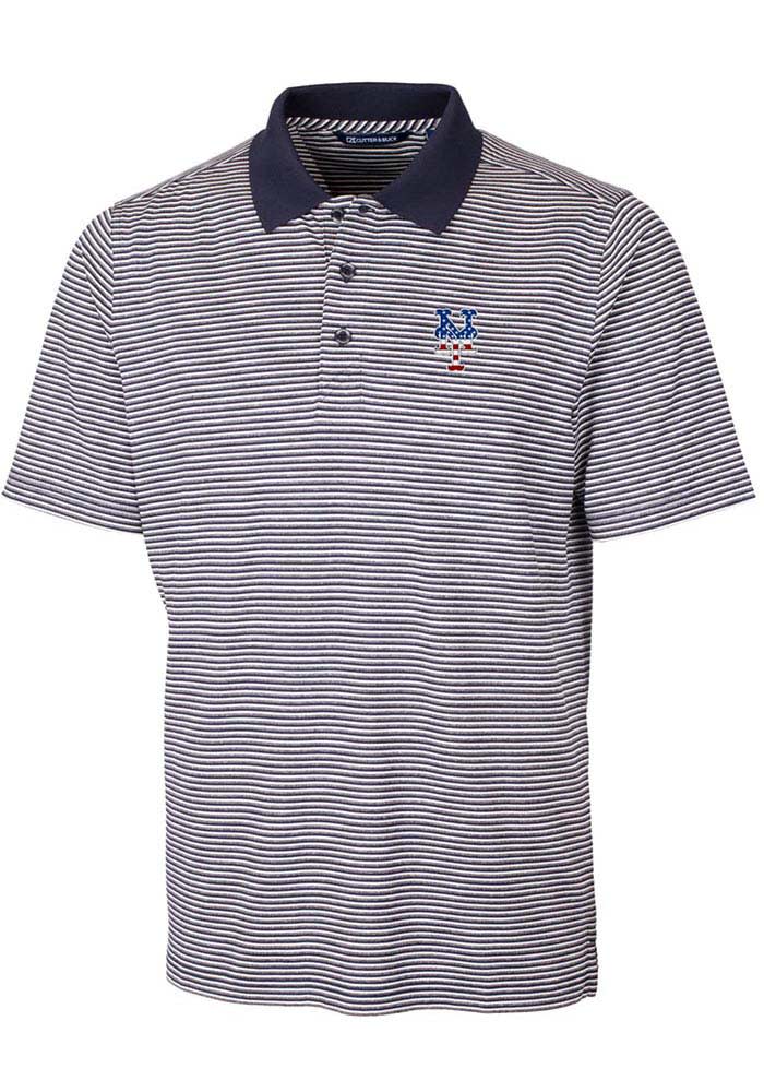 Cutter and Buck New York Mets Mens Navy Blue Forge Tonal Stripe Short Sleeve Polo
