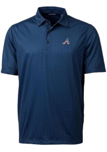 Cutter and Buck Atlanta Braves Mens Navy Blue Pike Double Dot Short Sleeve Polo