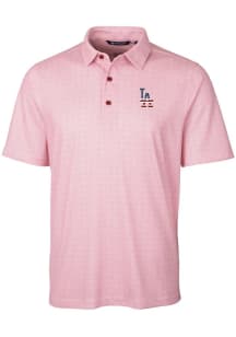 Cutter and Buck Los Angeles Dodgers Mens Red Pike Double Dot Short Sleeve Polo