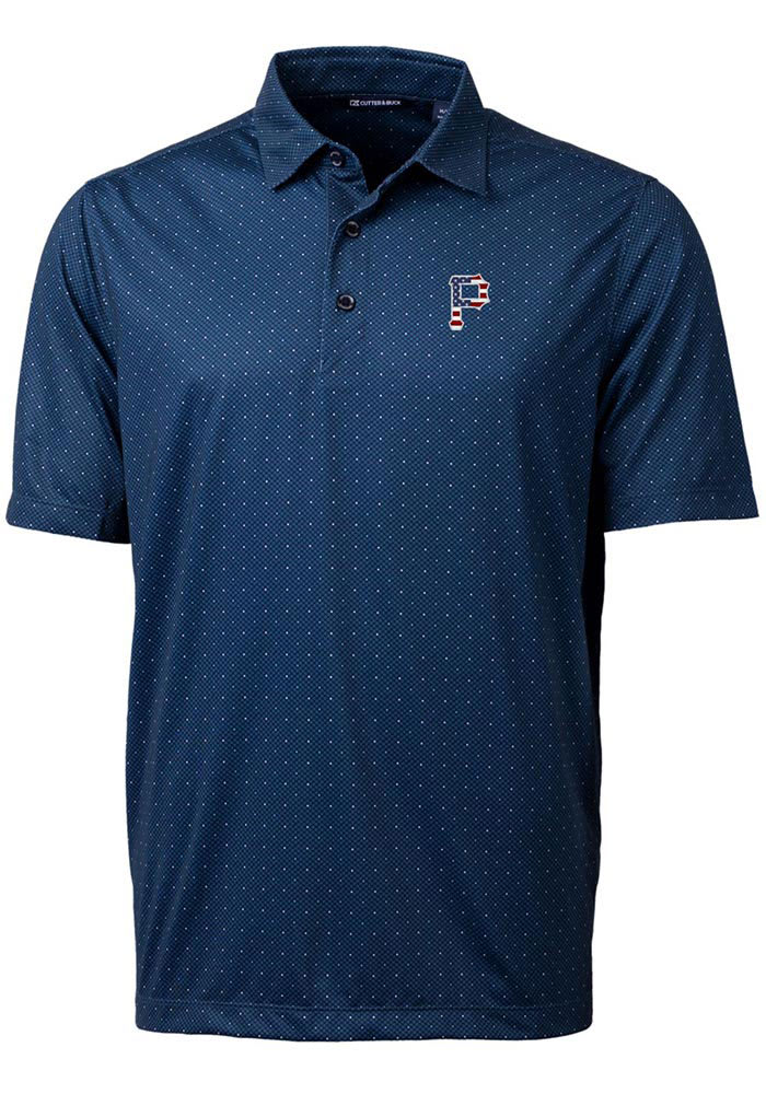 Cutter and Buck Pittsburgh Pirates Mens Navy Blue Pike Double Dot Short Sleeve Polo
