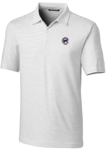 Cutter and Buck Chicago Cubs Mens White Americana Forge Pencil Stripe Short Sleeve Polo