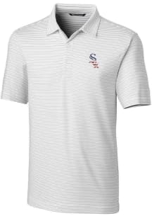 Cutter and Buck Chicago White Sox Mens White Americana Forge Pencil Stripe Short Sleeve Polo