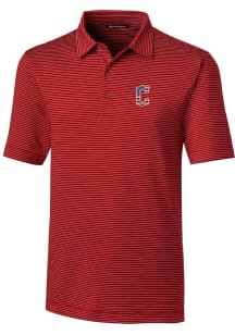 Cutter and Buck Cleveland Guardians Mens Cardinal Forge Pencil Stripe Short Sleeve Polo
