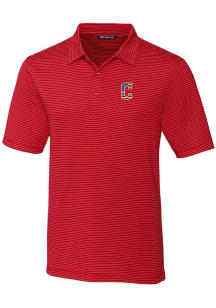 Cutter and Buck Cleveland Guardians Mens Red Forge Pencil Stripe Short Sleeve Polo