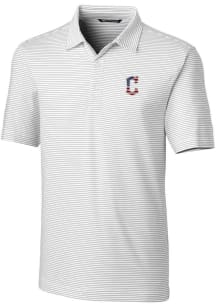 Cutter and Buck Cleveland Guardians Mens White Forge Pencil Stripe Short Sleeve Polo
