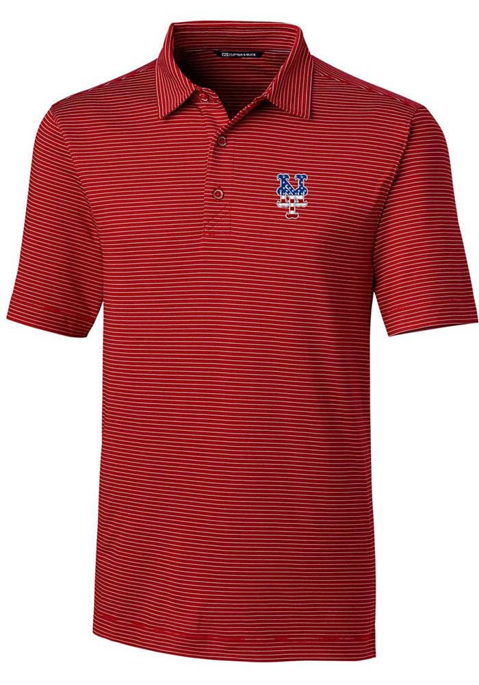 Cutter and Buck New York Mets Mens Red Forge Pencil Stripe Short Sleeve Polo