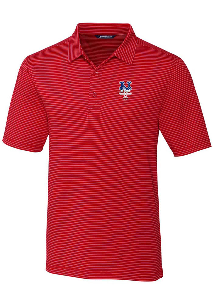 Cutter and Buck New York Mets Mens Red Forge Pencil Stripe Short Sleeve Polo