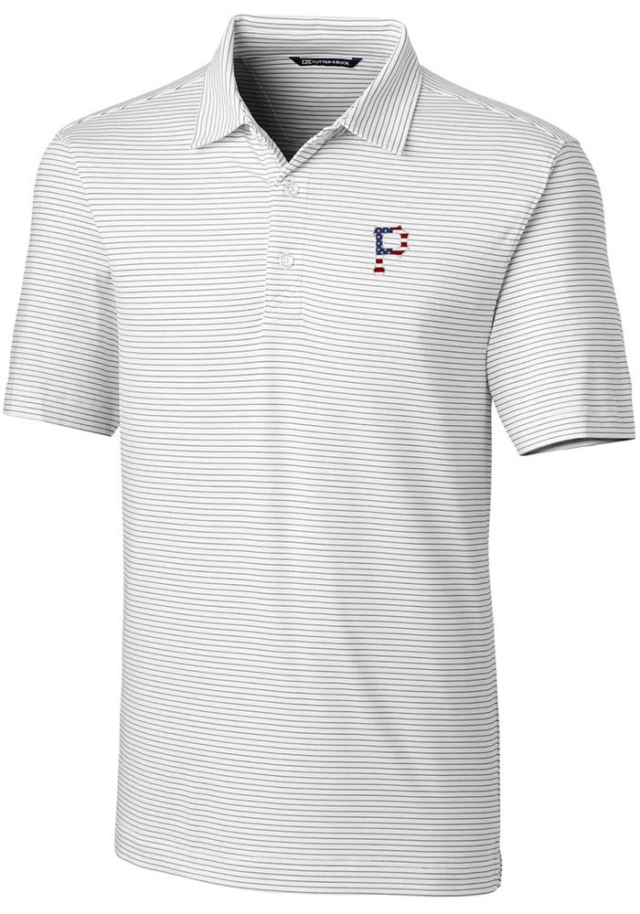 Cutter and Buck Pittsburgh Pirates Mens White Forge Pencil Stripe Short Sleeve Polo