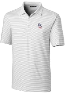 Cutter and Buck St Louis Cardinals Mens White Americana Forge Pencil Stripe Short Sleeve Polo