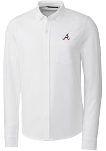 Cutter and Buck Atlanta Braves Mens White Advantage Tri-Blend Pique Long Sleeve Dress Shirt