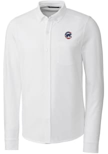 Cutter and Buck Chicago Cubs Mens White Advantage Tri-Blend Pique Long Sleeve Dress Shirt