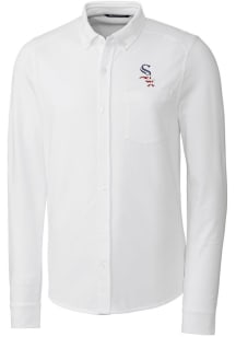 Cutter and Buck Chicago White Sox Mens White Advantage Tri-Blend Pique Long Sleeve Dress Shirt