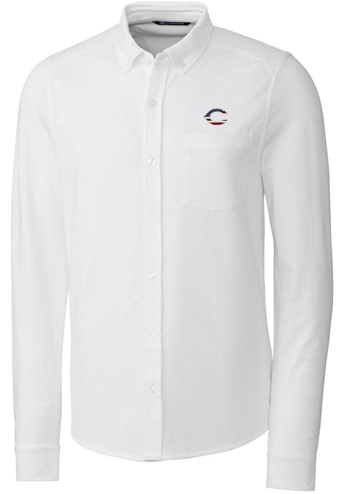 Cutter and Buck Cincinnati Reds Mens Advantage Tri-Blend Pique Long Sleeve Dress Shirt