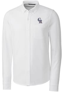 Cutter and Buck Colorado Rockies Mens White Advantage Tri-Blend Pique Long Sleeve Dress Shirt