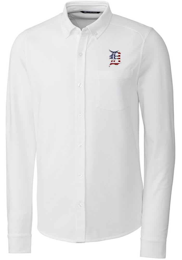 Detroit Tigers Cutter & Buck Short Sleeve Stretch Oxford Button-Down Shirt  - Charcoal